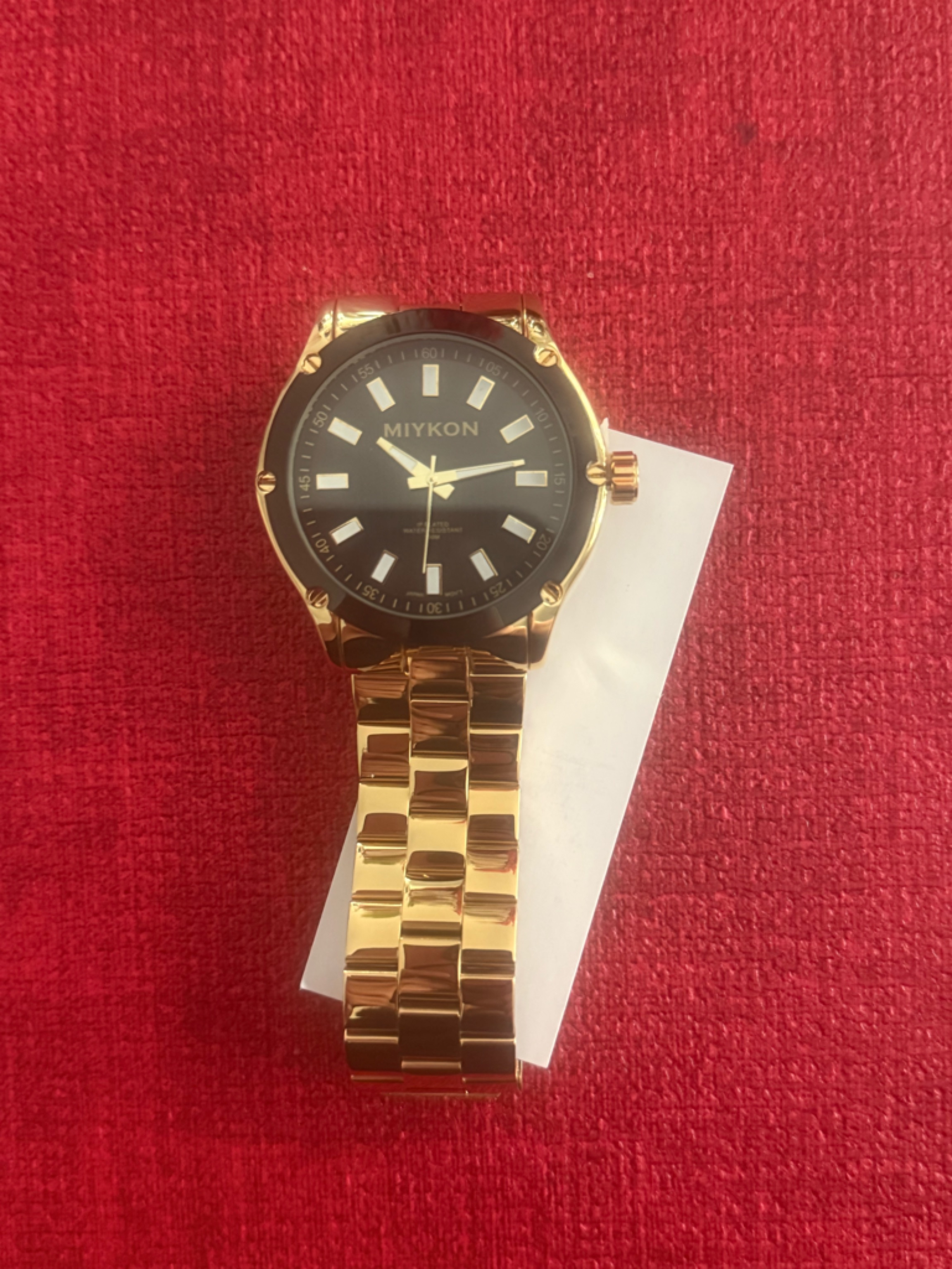 Mens Gold Tone Black Dial Stainless Steel Watch